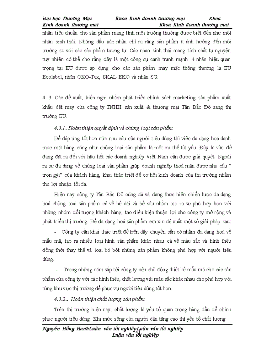 image for page Phát triển chính sách marketing sản phẩm dệt may xuất khẩu của công ty TNHH sản xuất & thương mại Tân Bắc Đô sang thị trường EU