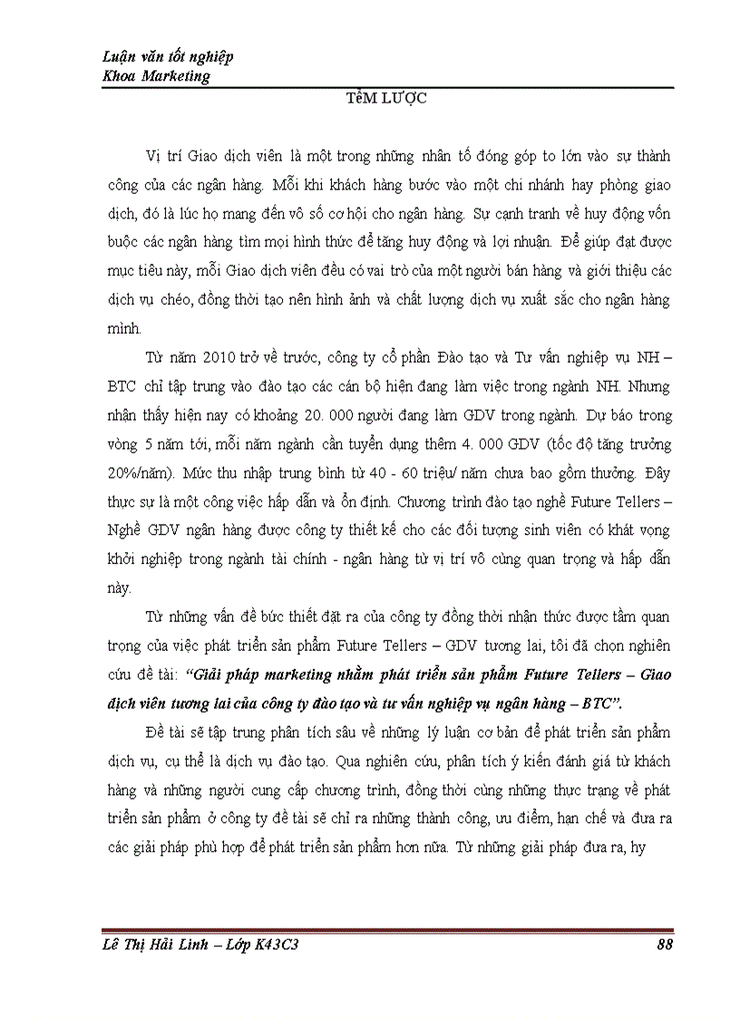 image for page Giải pháp marketing nhằm phát triển sản phẩm Future Tellers – Giao dịch viên tương lai của công ty đào tạo và tư vấn nghiệp vụ ngân hàng – BTC