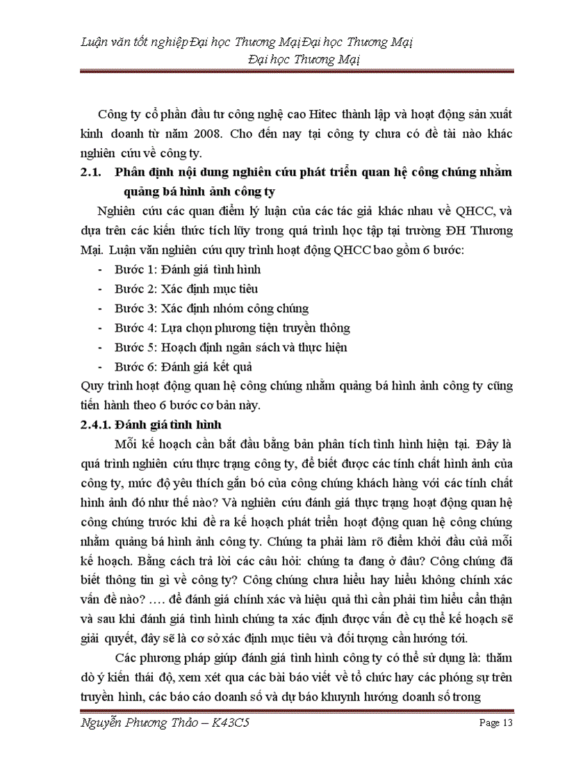 image for page Phát triển hoạt động quan hệ công chúng (PR) nhằm quảng bá hình ảnh của công ty cổ phần đầu tư công nghệ cao Hitec trên thị trường miền bắc