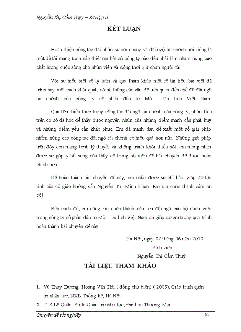 image for page Hoàn thiện công tác đãi ngộ tài chính cho nhân viên của công ty cổ phần đầu tư Mở - Du lịch Việt Nam