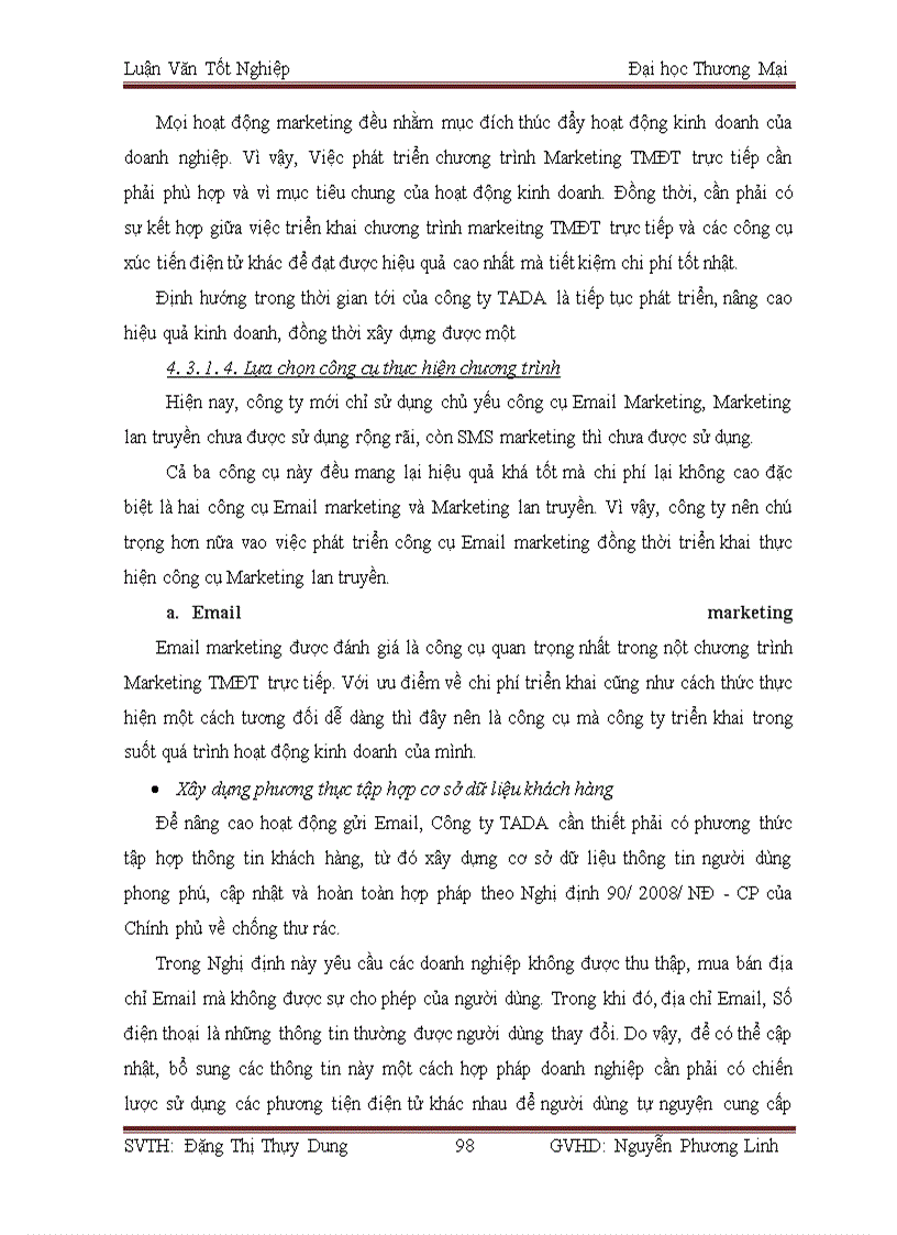 image for page Giải pháp phát triển chương trình marketing TMĐT trực tiếp của Công ty cổ phần phát triển giải pháp công nghệ TADA