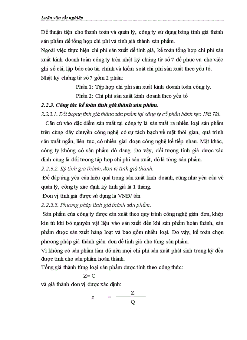 image for page Hoàn thiện kế toán chi phí sản xuất và tính giá thành sản phẩm tại Công ty Cổ phần Bánh kẹo Hải Hà