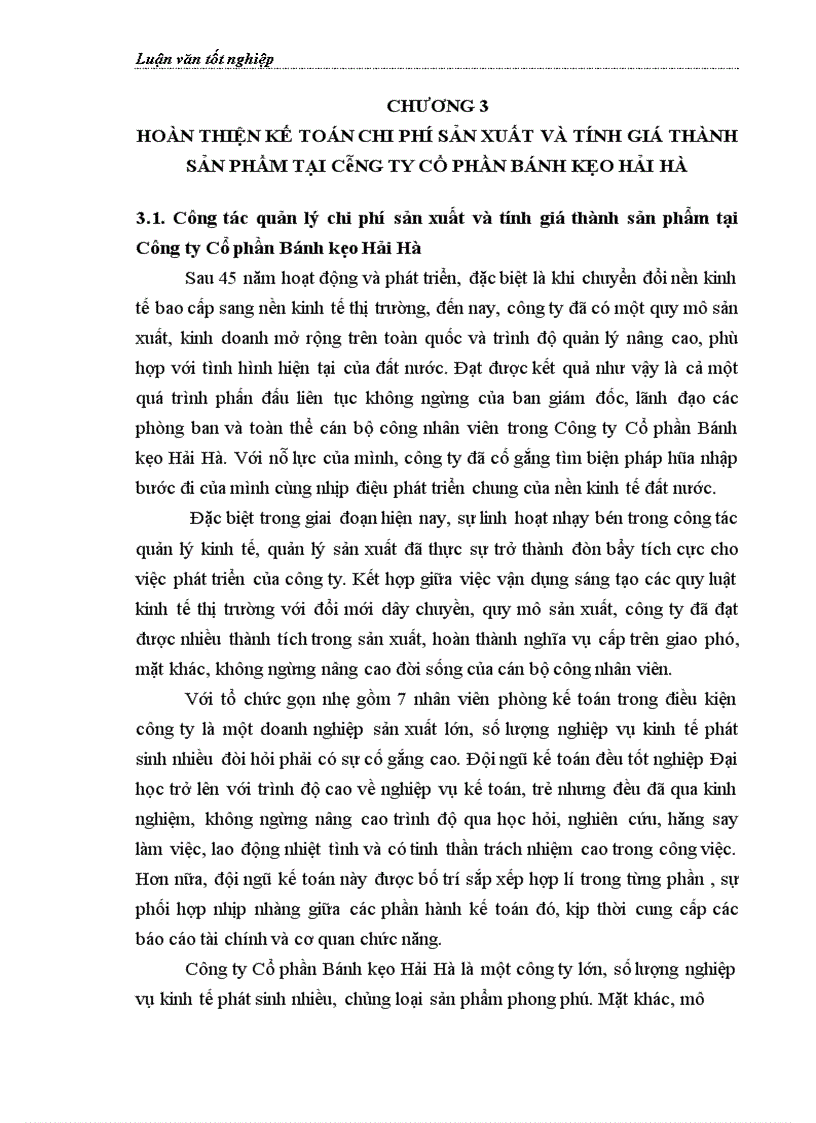 image for page Hoàn thiện kế toán chi phí sản xuất và tính giá thành sản phẩm tại Công ty Cổ phần Bánh kẹo Hải Hà