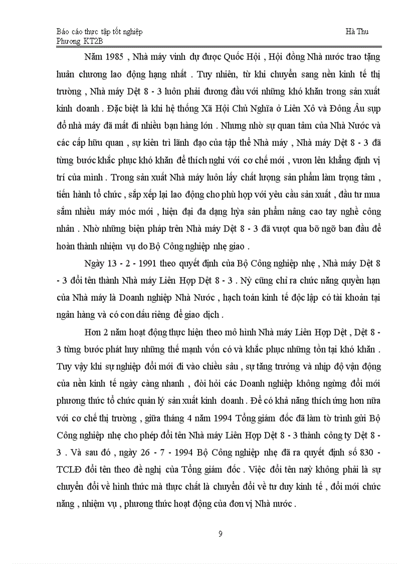 image for page Tổ chức kế toán Nguyên vật liệu tại Công ty Dệt 8-3