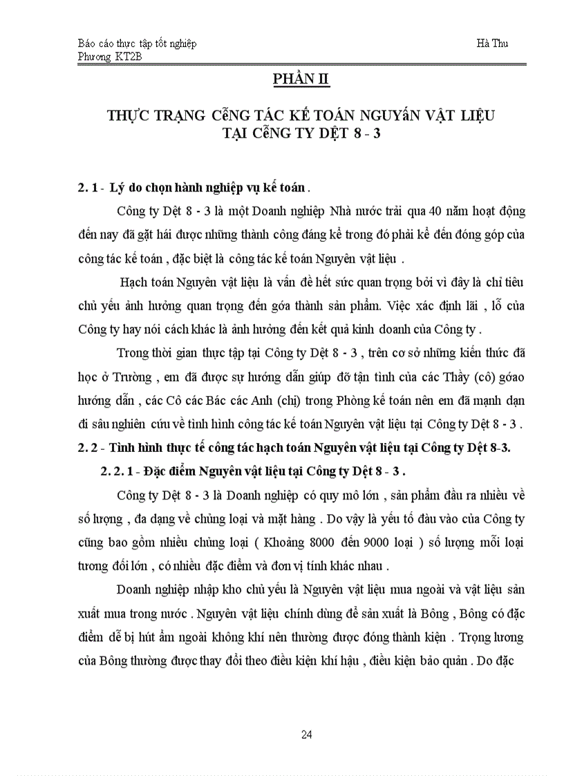 image for page Tổ chức kế toán Nguyên vật liệu tại Công ty Dệt 8-3