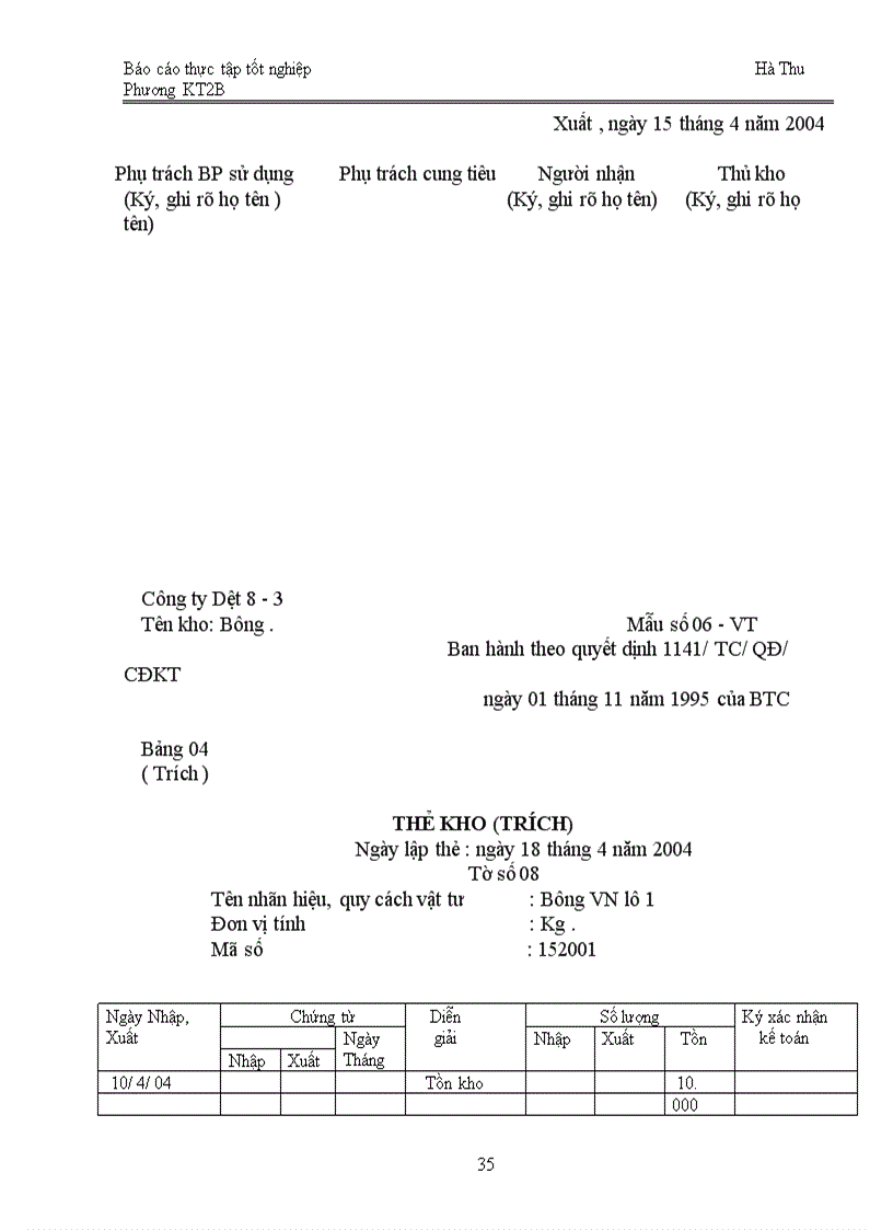 image for page Tổ chức kế toán Nguyên vật liệu tại Công ty Dệt 8-3