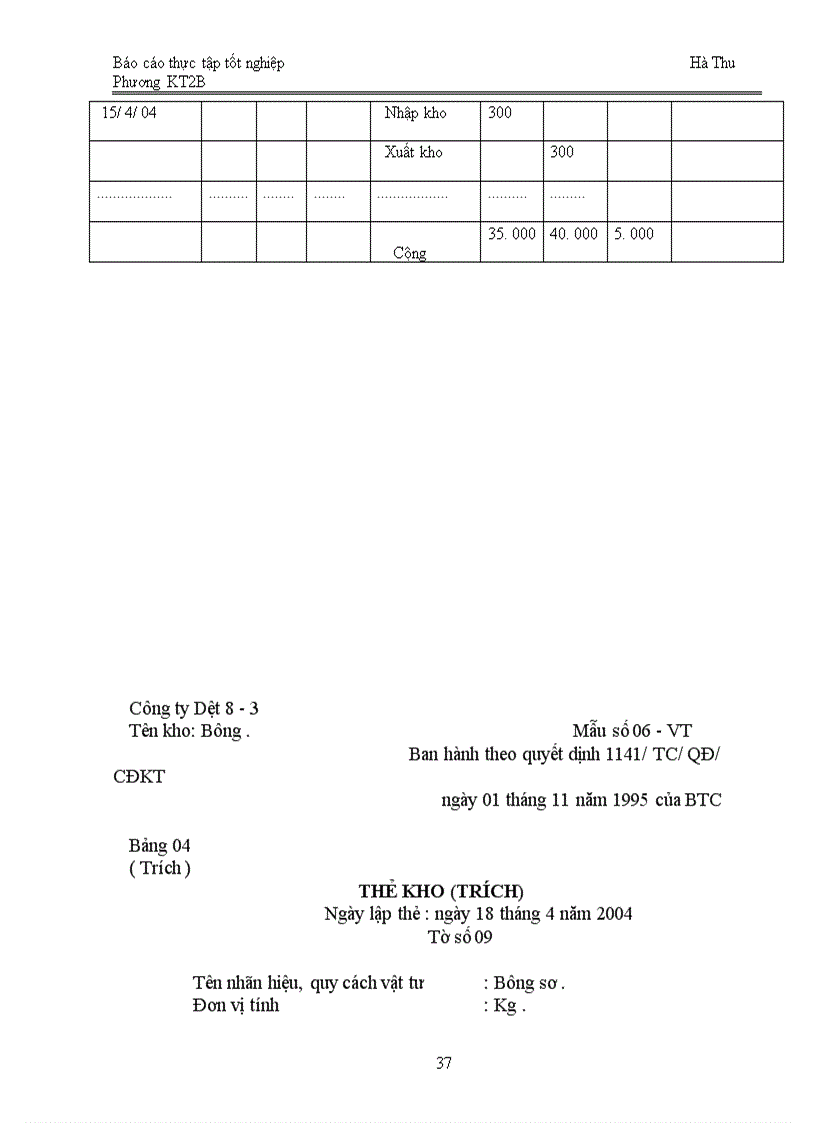 image for page Tổ chức kế toán Nguyên vật liệu tại Công ty Dệt 8-3