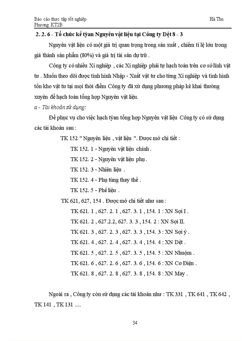 image for page Tổ chức kế toán Nguyên vật liệu tại Công ty Dệt 8-3