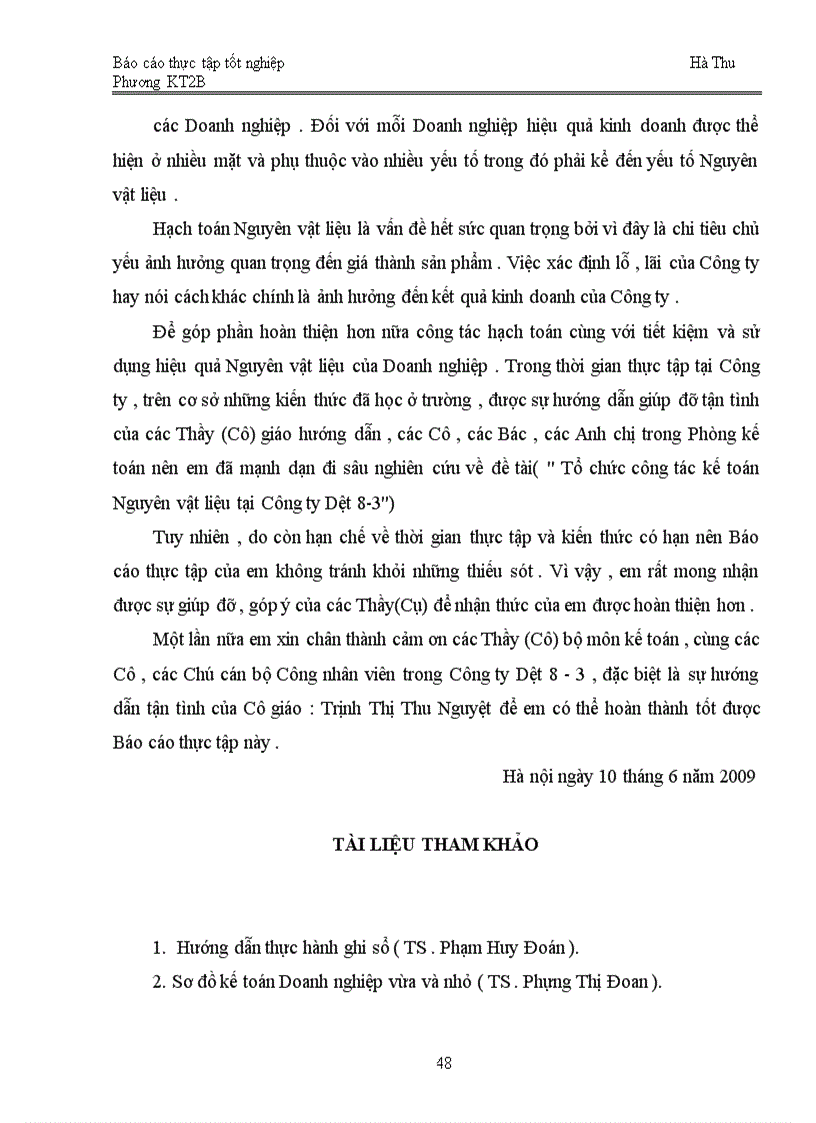 image for page Tổ chức kế toán Nguyên vật liệu tại Công ty Dệt 8-3