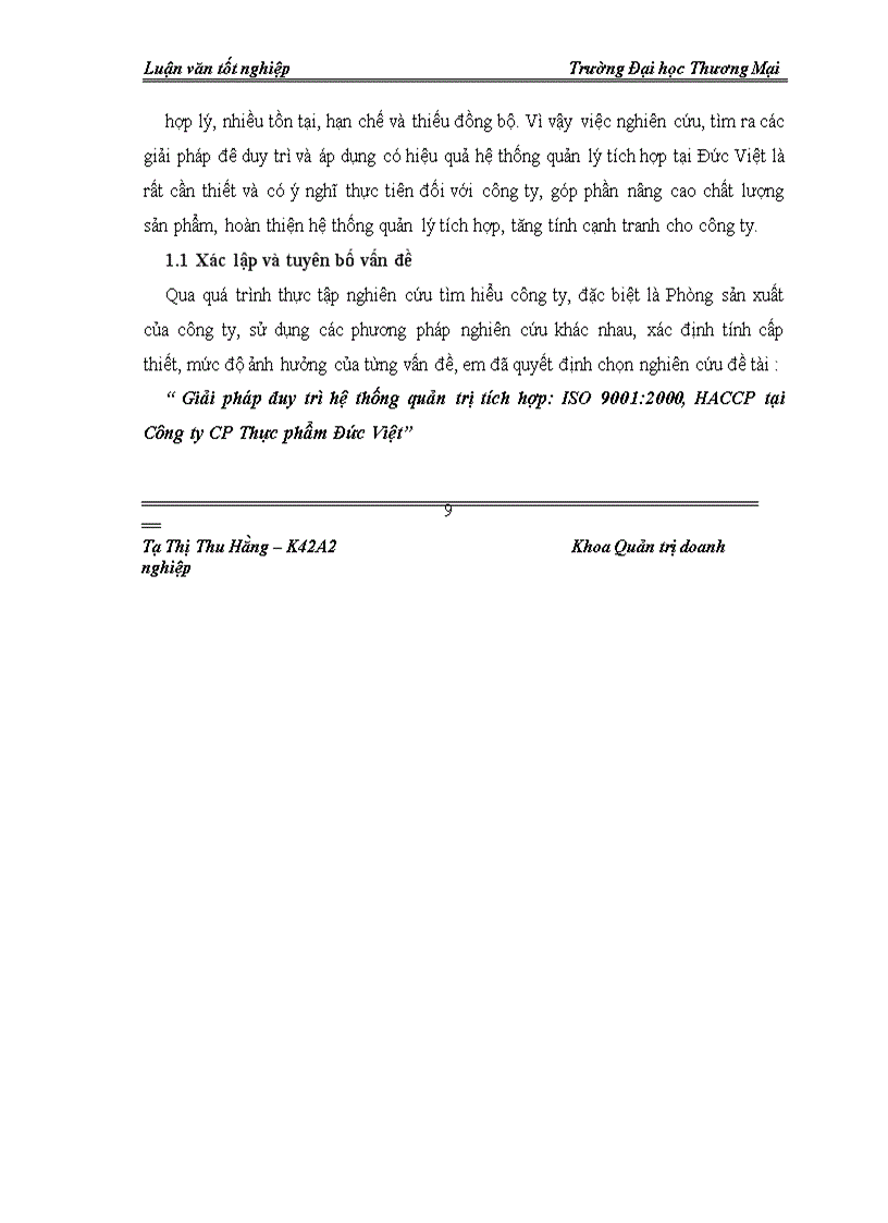 image for page Giải pháp duy trì hệ thống quản trị tích hợp: ISO 9001:2000, HACCP tại Công ty CP Thực phẩm Đức Việt
