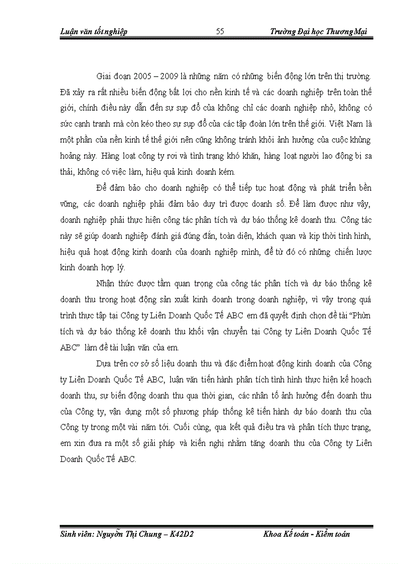 image for page Phân tích và dự báo thống kê doanh thu khối vận chuyển Công ty Liên Doanh Quốc Tế ABC