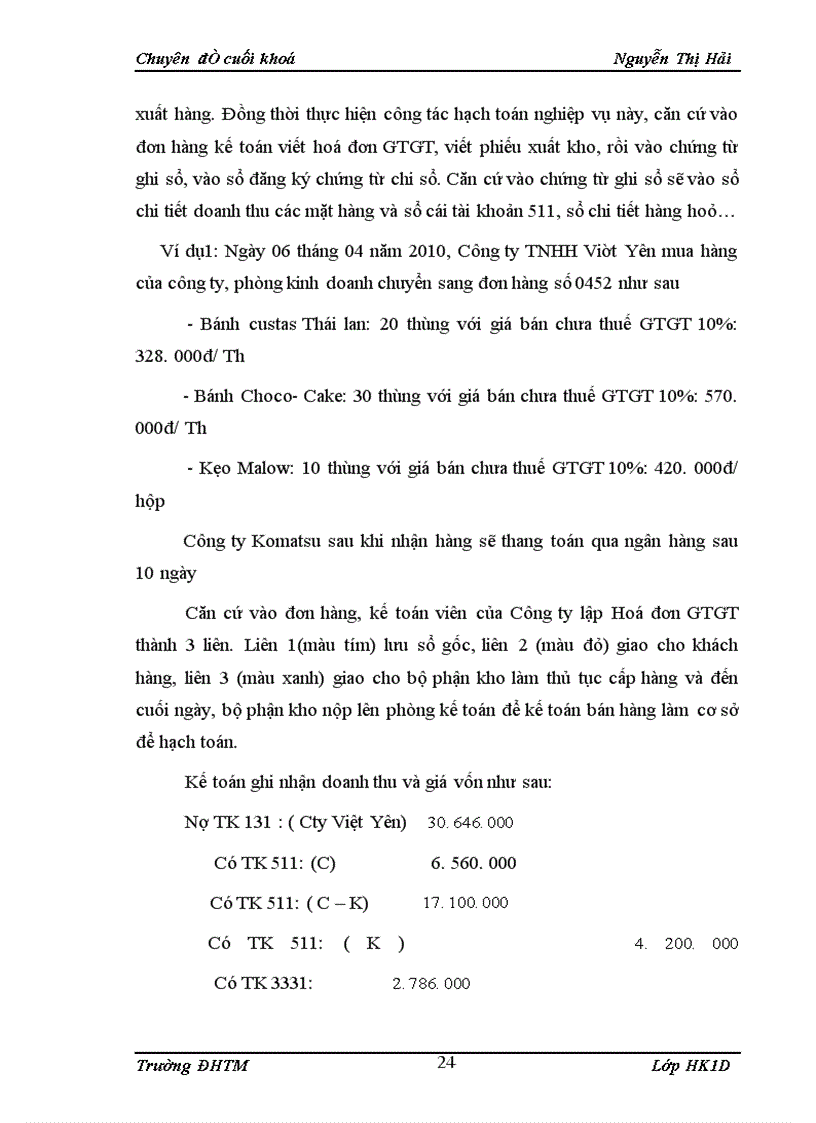 image for page Kế toán bán hàng bánh ngọt của công ty cổ phần đầu tư xây dựng và thương mại Hưng Hải