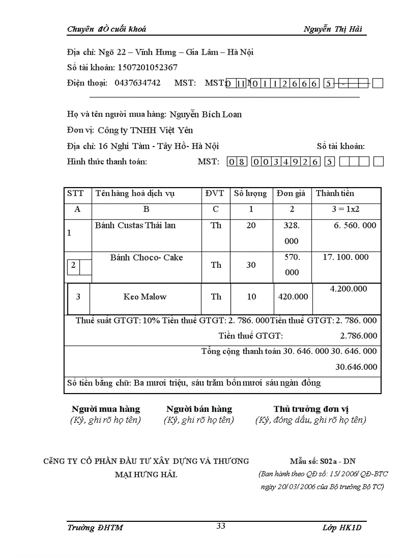 image for page Kế toán bán hàng bánh ngọt của công ty cổ phần đầu tư xây dựng và thương mại Hưng Hải