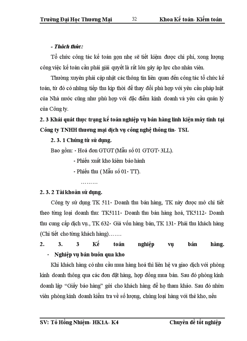 image for page Kế toán bán hàng linh kiện máy tính tại Công ty TNHH thương mại dịch vụ công nghệ thông tin- TSI