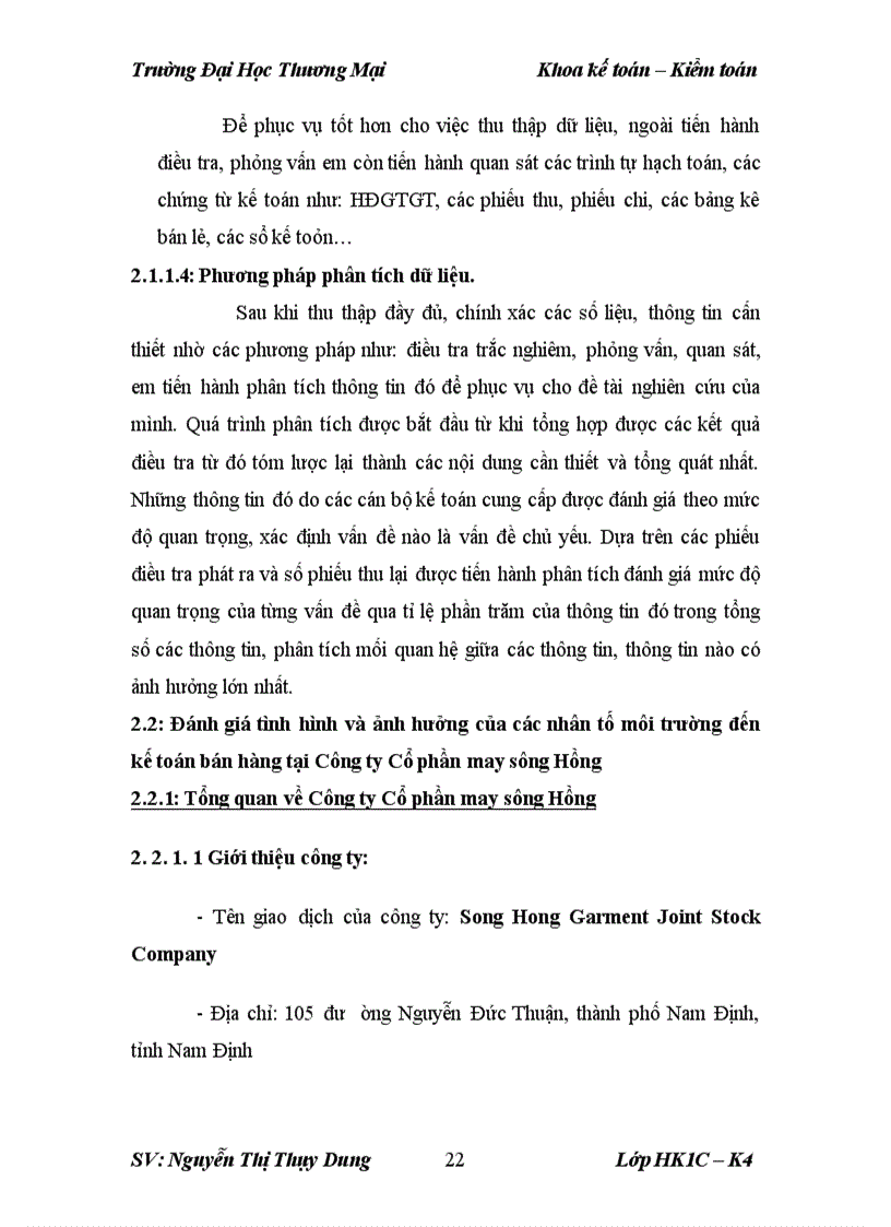 image for page Kế toán bán hàng mặt hàng chăn bông tại công ty cổ phần may sông Hồng – Nam Định