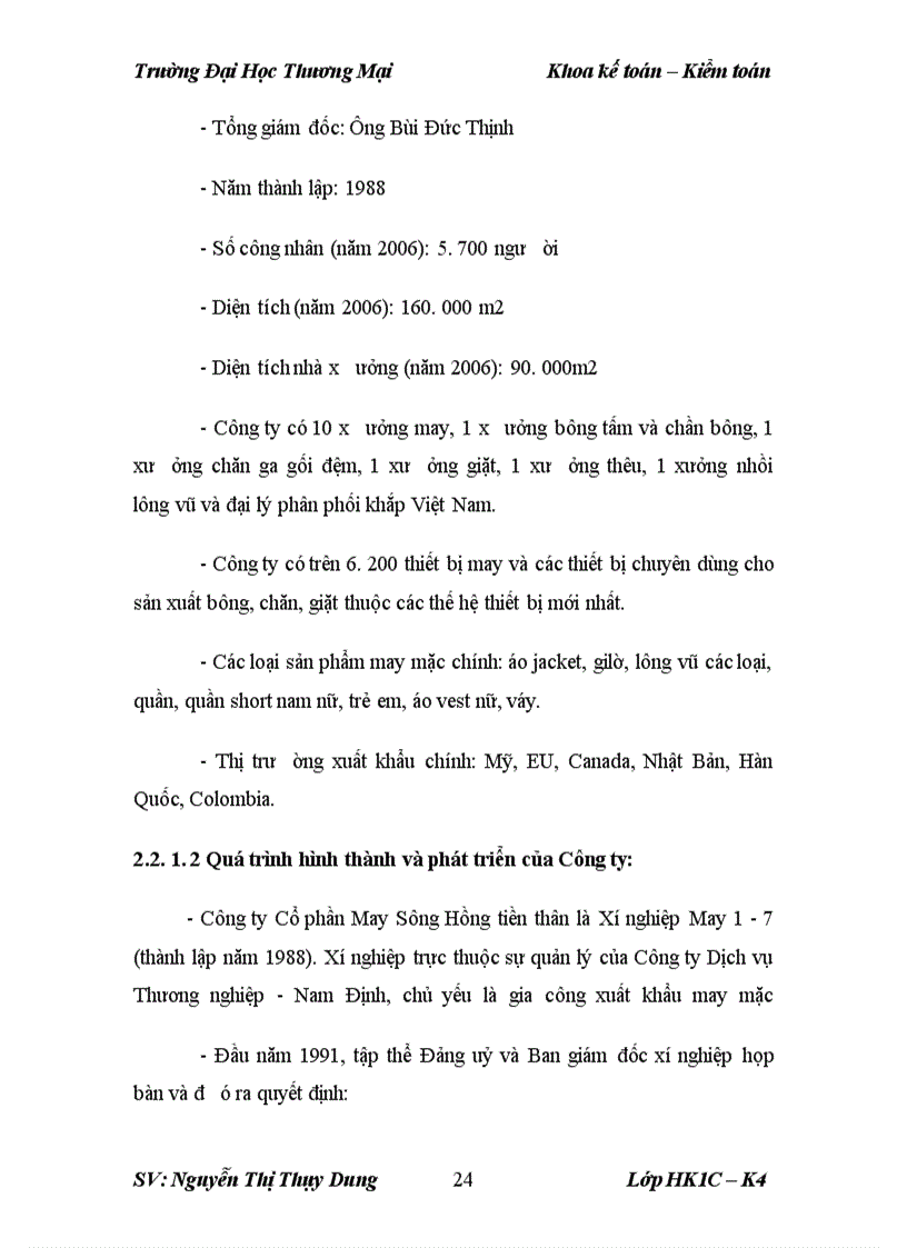 image for page Kế toán bán hàng mặt hàng chăn bông tại công ty cổ phần may sông Hồng – Nam Định