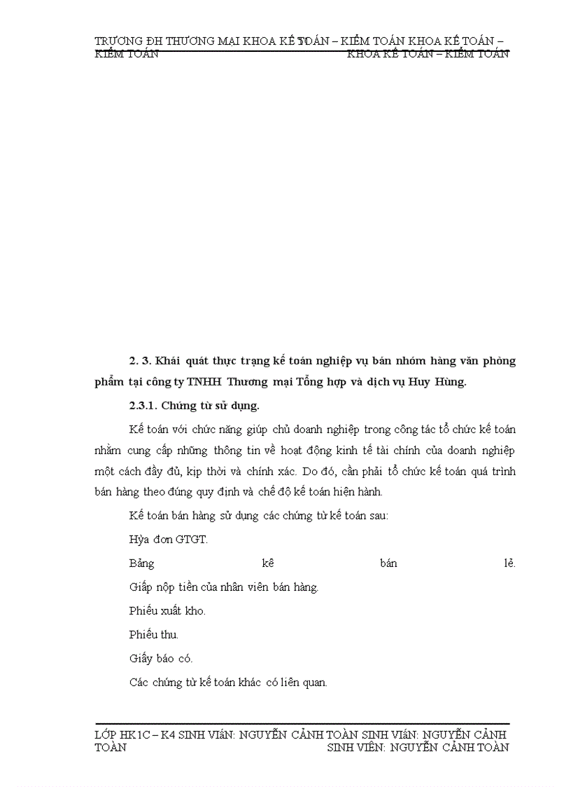image for page Kế toán bán nhóm hàng văn phòng phẩm tại Công ty TNHH Thương mại Tổng hợp và dịch vụ Huy Hùng