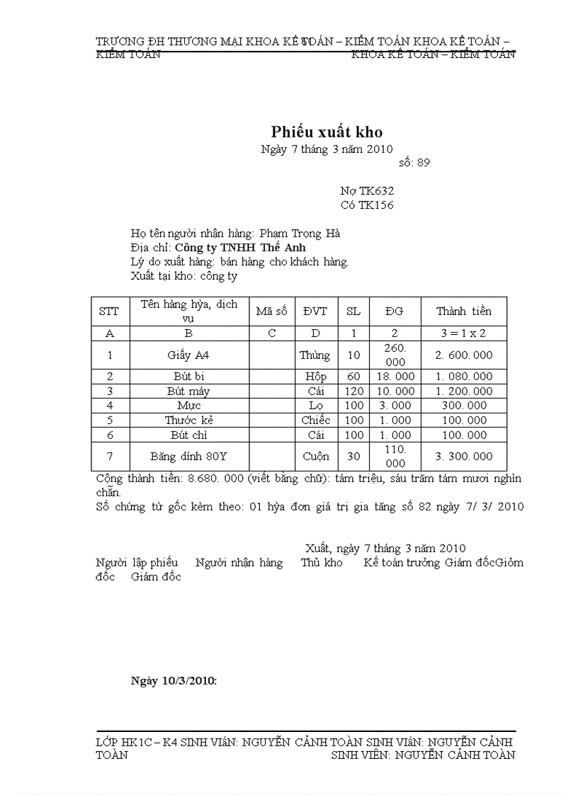 image for page Kế toán bán nhóm hàng văn phòng phẩm tại Công ty TNHH Thương mại Tổng hợp và dịch vụ Huy Hùng