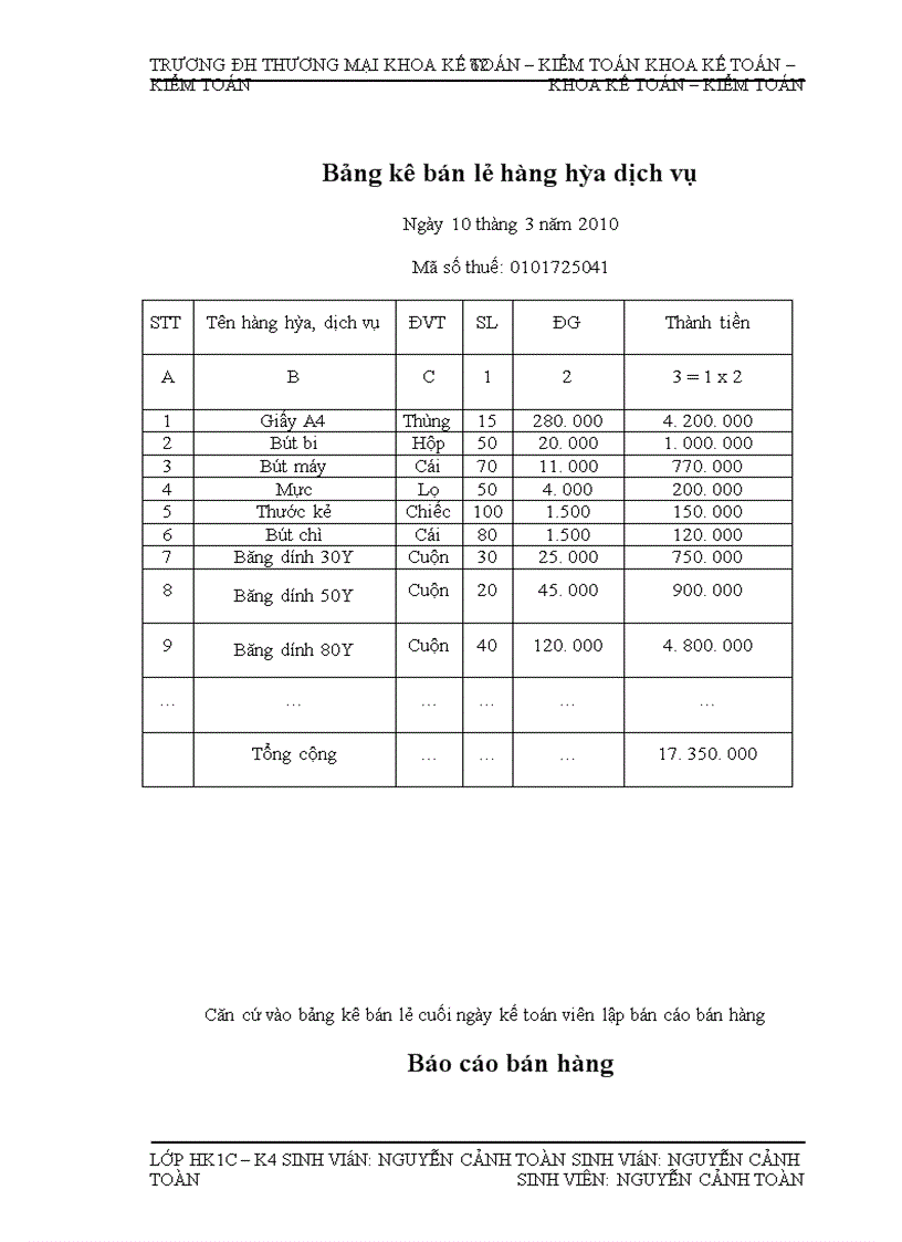 image for page Kế toán bán nhóm hàng văn phòng phẩm tại Công ty TNHH Thương mại Tổng hợp và dịch vụ Huy Hùng