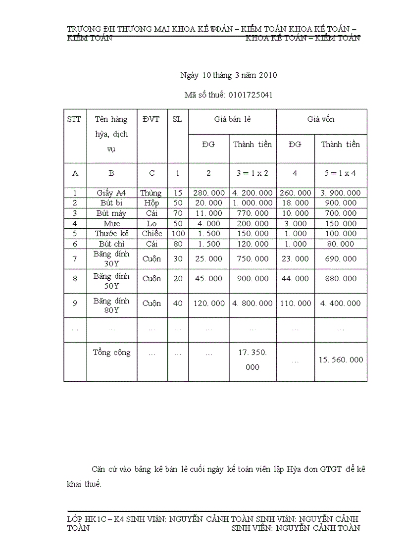image for page Kế toán bán nhóm hàng văn phòng phẩm tại Công ty TNHH Thương mại Tổng hợp và dịch vụ Huy Hùng