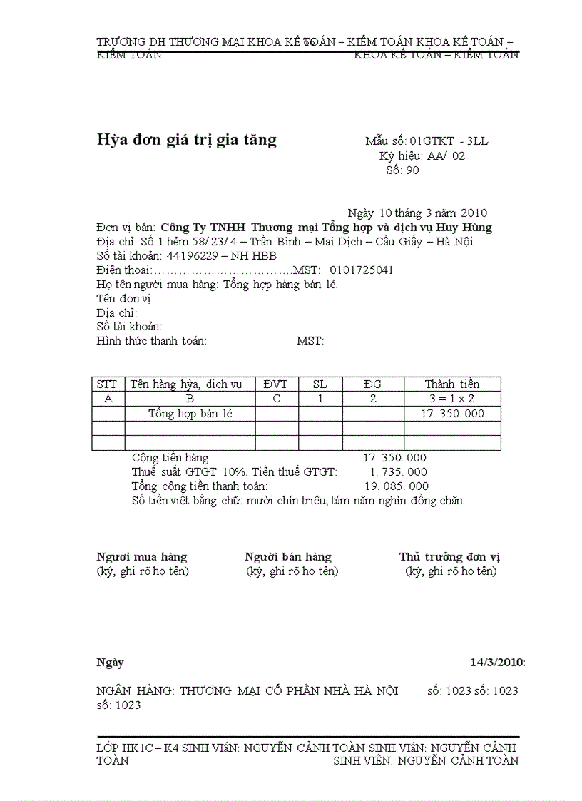 image for page Kế toán bán nhóm hàng văn phòng phẩm tại Công ty TNHH Thương mại Tổng hợp và dịch vụ Huy Hùng