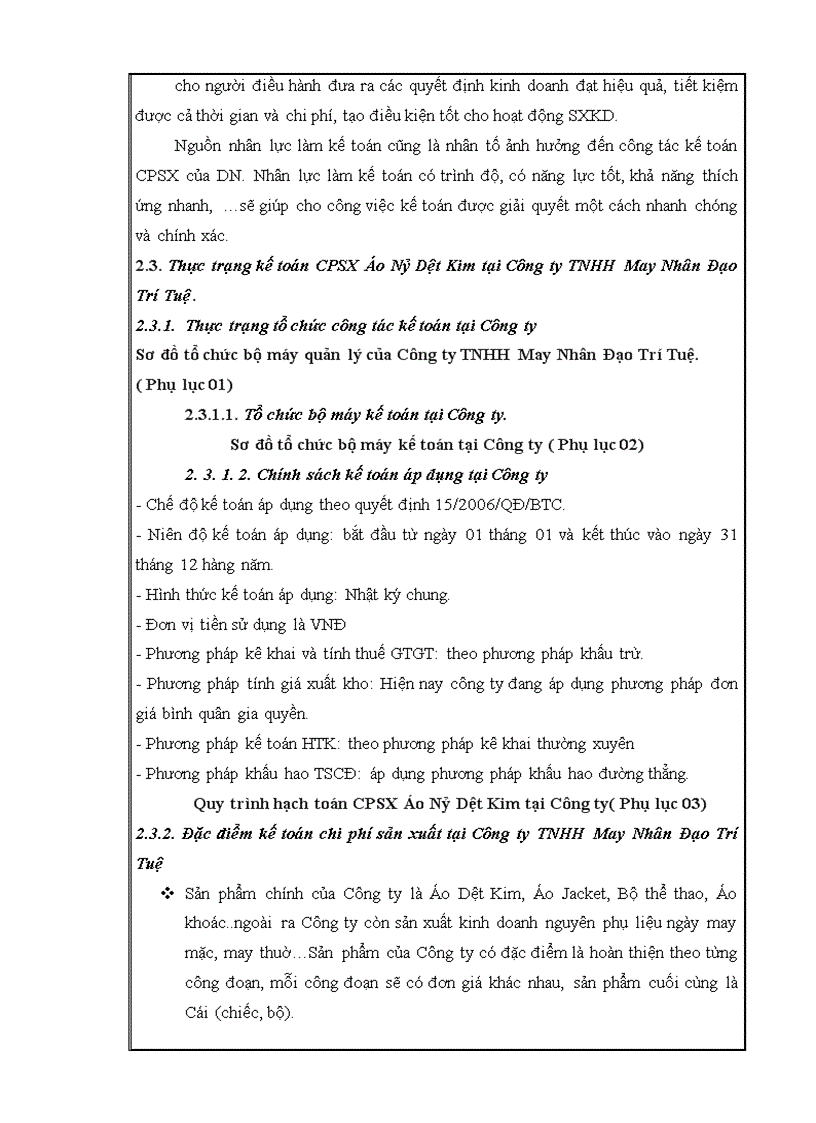 image for page Kế toán chi phí sản xuất Áo Nỷ Dệt Kim tại Công ty TNHH May Nhân Đạo Trí Tuệ – Thực trạng và giải pháp