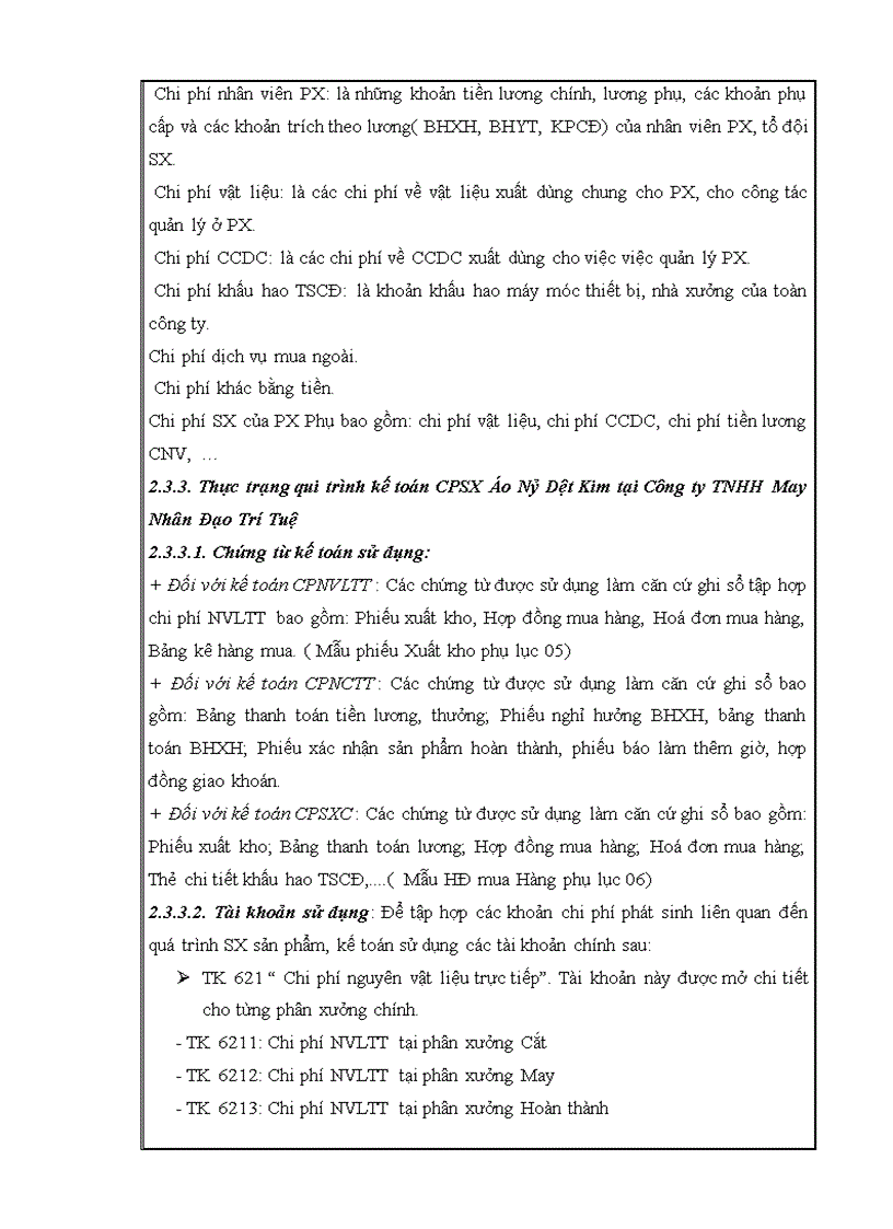 image for page Kế toán chi phí sản xuất Áo Nỷ Dệt Kim tại Công ty TNHH May Nhân Đạo Trí Tuệ – Thực trạng và giải pháp