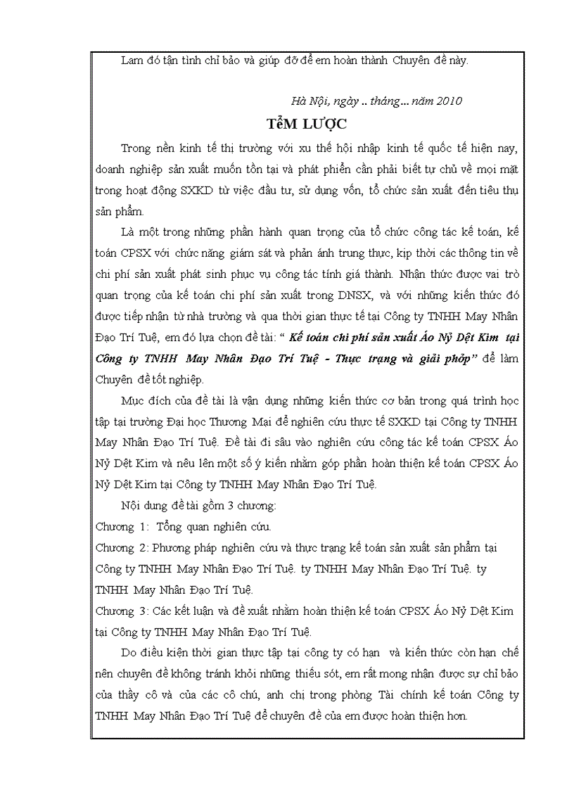 image for page Kế toán chi phí sản xuất Áo Nỷ Dệt Kim tại Công ty TNHH May Nhân Đạo Trí Tuệ – Thực trạng và giải pháp