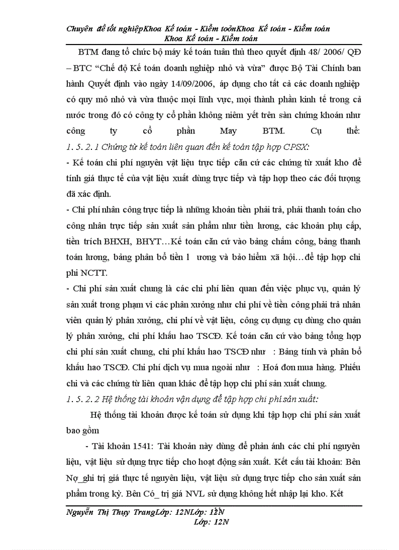 image for page Kế toán chi phí sản xuất sản phẩm bộ quần áo thể thao tại Công ty cổ phần May BTM