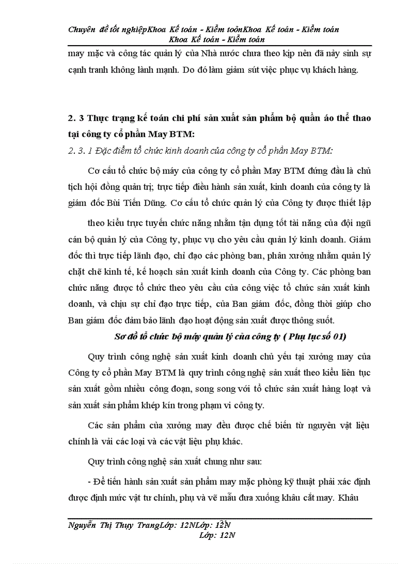 image for page Kế toán chi phí sản xuất sản phẩm bộ quần áo thể thao tại Công ty cổ phần May BTM