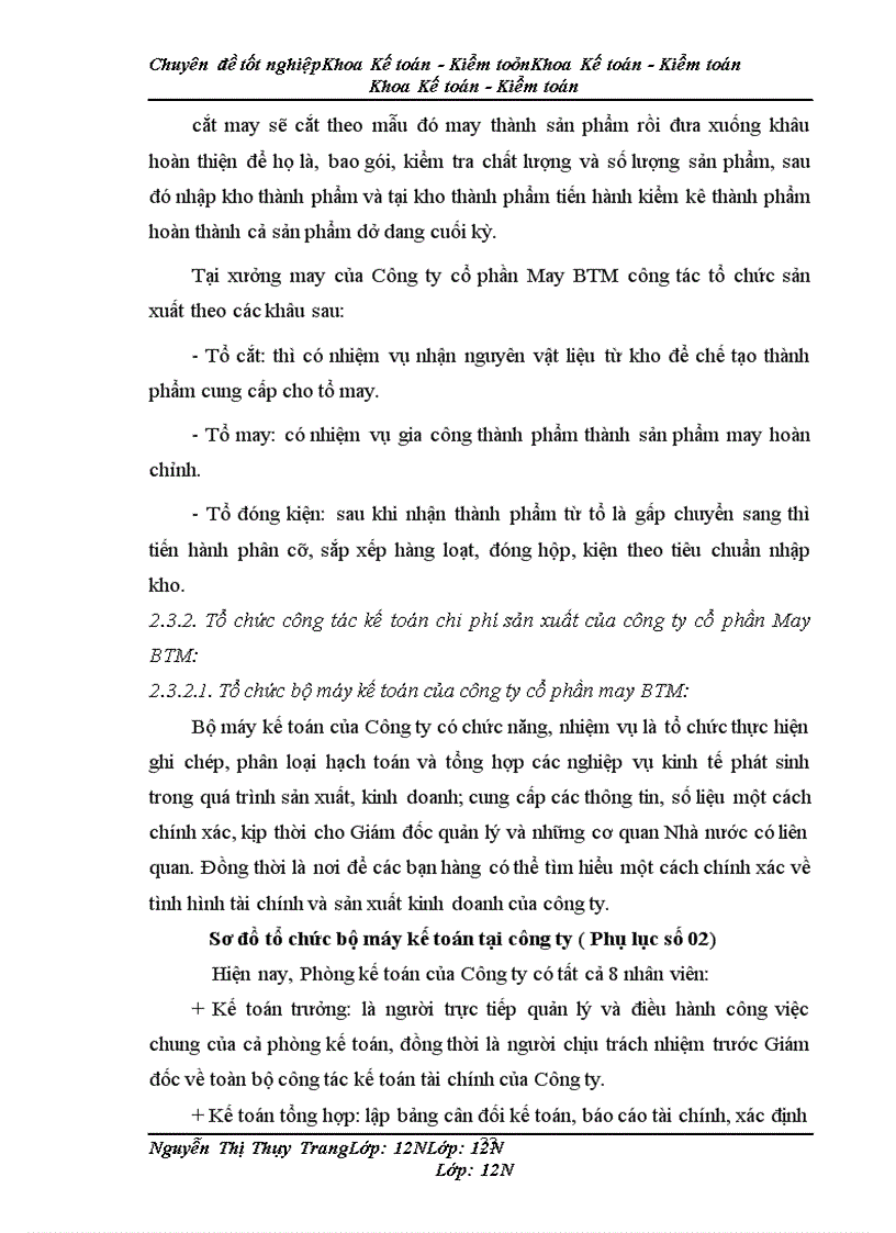 image for page Kế toán chi phí sản xuất sản phẩm bộ quần áo thể thao tại Công ty cổ phần May BTM