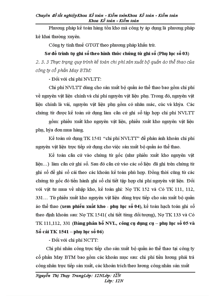 image for page Kế toán chi phí sản xuất sản phẩm bộ quần áo thể thao tại Công ty cổ phần May BTM