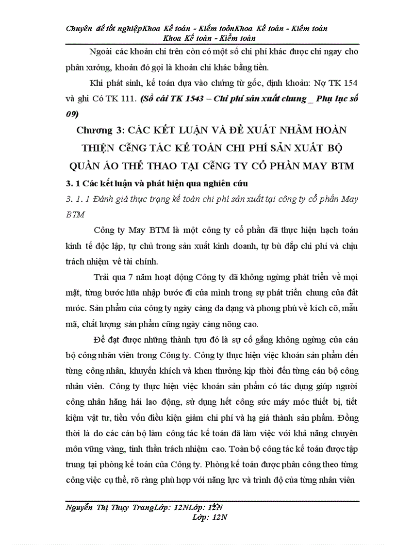 image for page Kế toán chi phí sản xuất sản phẩm bộ quần áo thể thao tại Công ty cổ phần May BTM