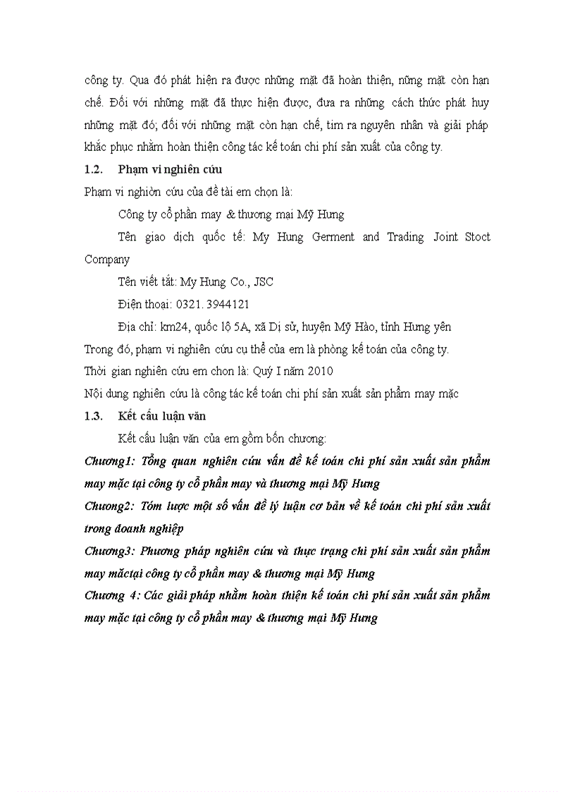 image for page Kế toán chi phí sản xuất sản phẩm may mặc tại công ty cổ phần may & thương mại Mỹ Hưng