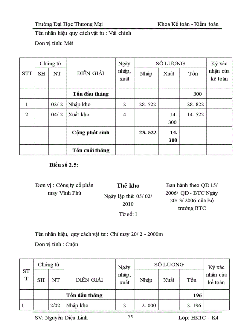 image for page Kế toán nguyên vật liệu áo sơ mi ở công ty cổ phần may Vĩnh Phú