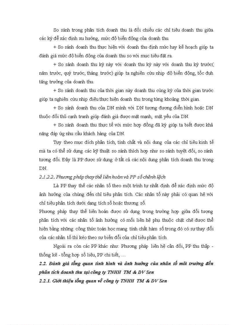 image for page Phân tích doanh thu tại công ty TNHH TM&DV Sen