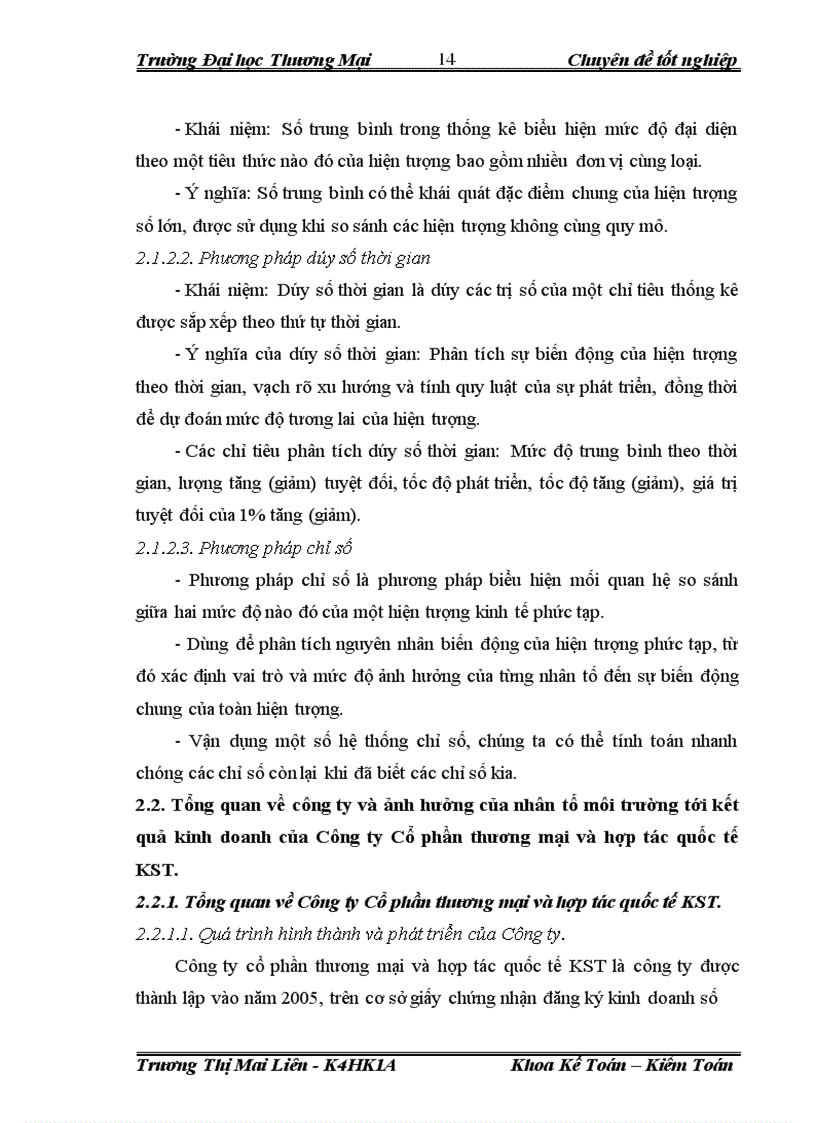 image for page Phân tích thống kê kết quả kinh doanh tại Công ty Cổ phần thương mại và hợp tác quốc tế KST