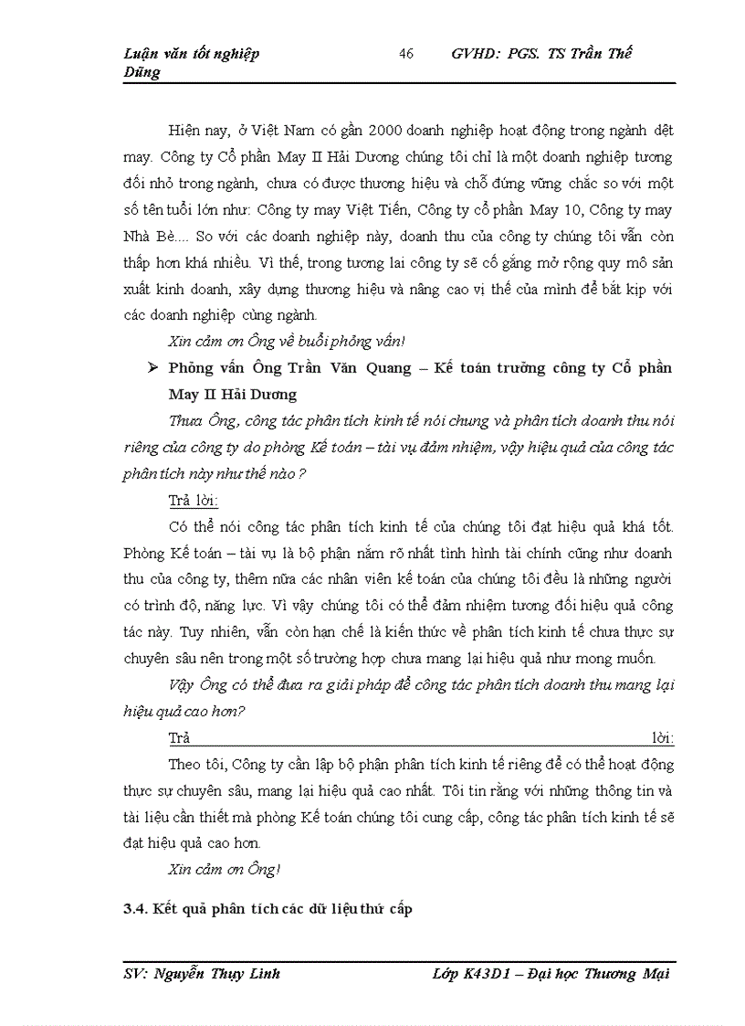 image for page Phân tích doanh thu tại công ty Cổ phần May II Hải Dương