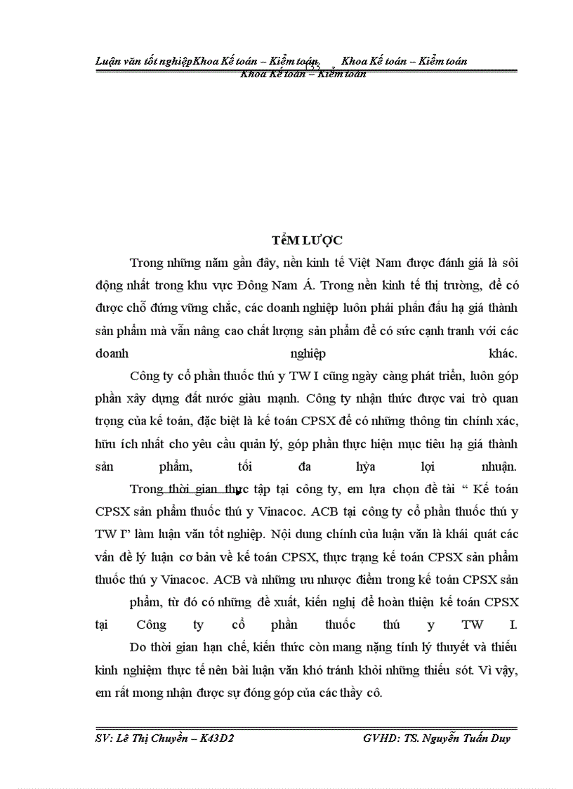 image for page Kế toán CPSX sản phẩm thuốc thú y Vinacoc. ACB tại Công ty cổ phần thuốc thú y TW I