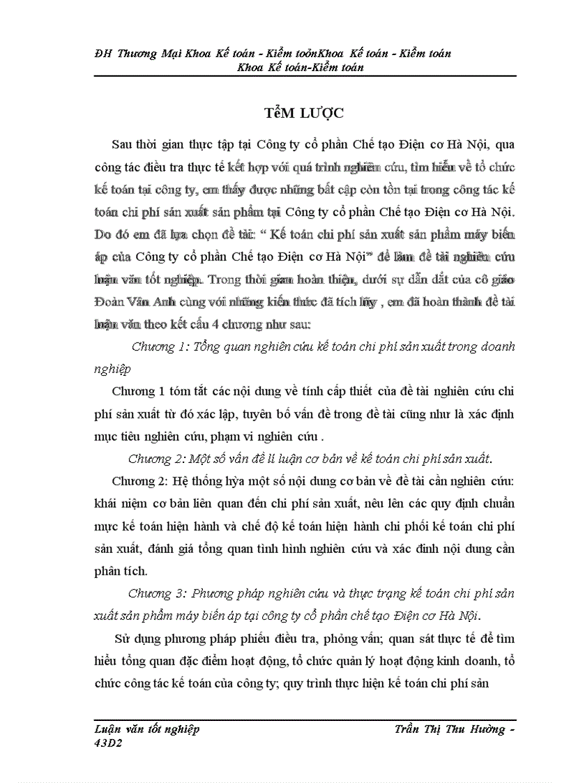 image for page Kế toán chi phí sản xuất sản phẩm máy biến áp của Công ty cổ phần Chế tạo Điện cơ Hà Nội