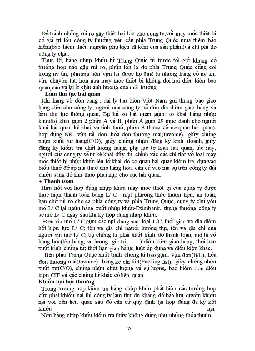 image for page Những rủi ro trong quá trình thực hiện hợp đồng nhập khẩu máy móc thiết bị tại công ty cổ phần Hoàng Liên