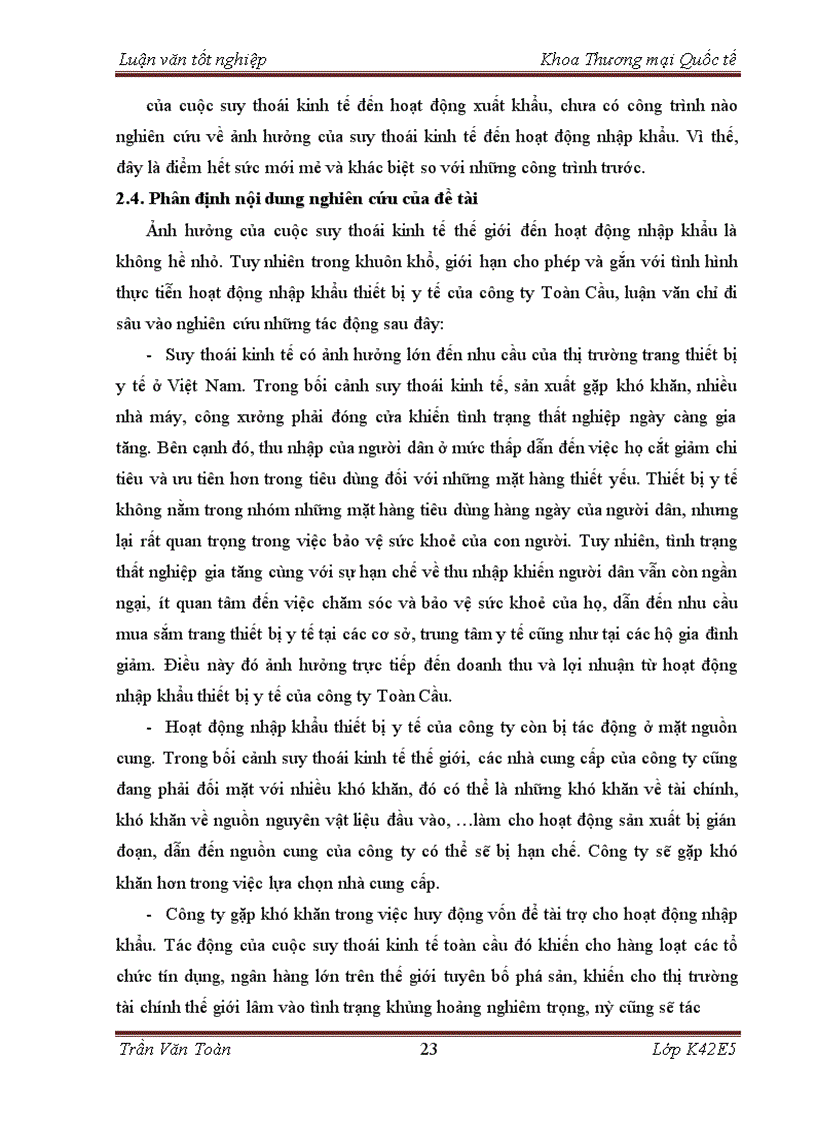 image for page Ảnh hưởng của suy thoái kinh tế đến hoạt động nhập khẩu thiết bị y tế của công ty TNHH tư vấn thương mại Toàn Cầu