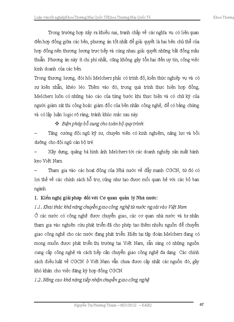 image for page Hoàn thiện quy trình thực hiện hợp đồng chuyển giao công nghệ sản xuất bánh kẹo của công ty Melchers Đức tới các doanh nghiệp sản xuất bánh kẹo Việt Nam.