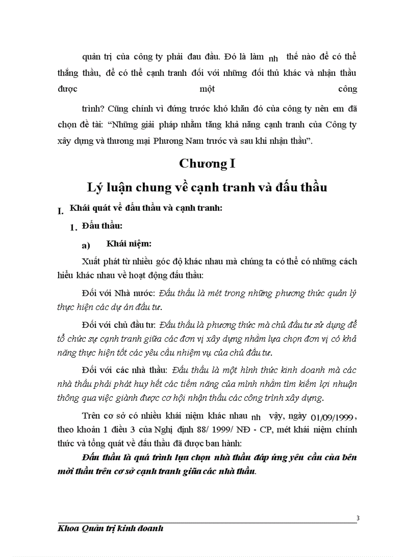 Những giải pháp nhằm tăng khả năng cạnh tranh của Công ty xây dựng và thương mại Phương Nam trước và sau khi nhận thầu
