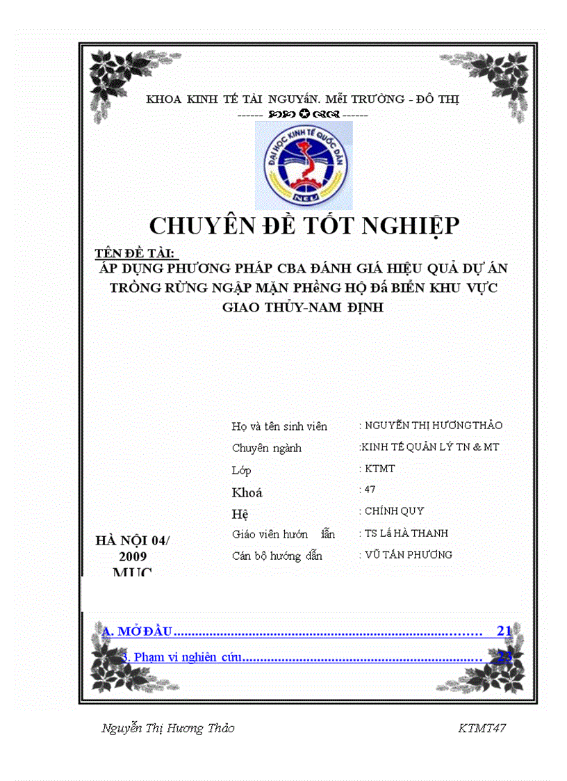 image for page Áp dụng phương pháp cba đánh giá hiệu quả dự án trồng rừng ngập mặn phòng hộ đê biển khu vực giao thủy-nam định