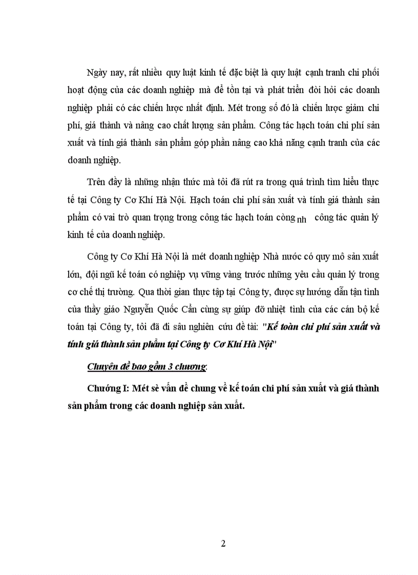 image for page Kế toàn chi phí sản xuất và tính giá thành sản phẩm tại Công ty Cơ Khí Hà Nội