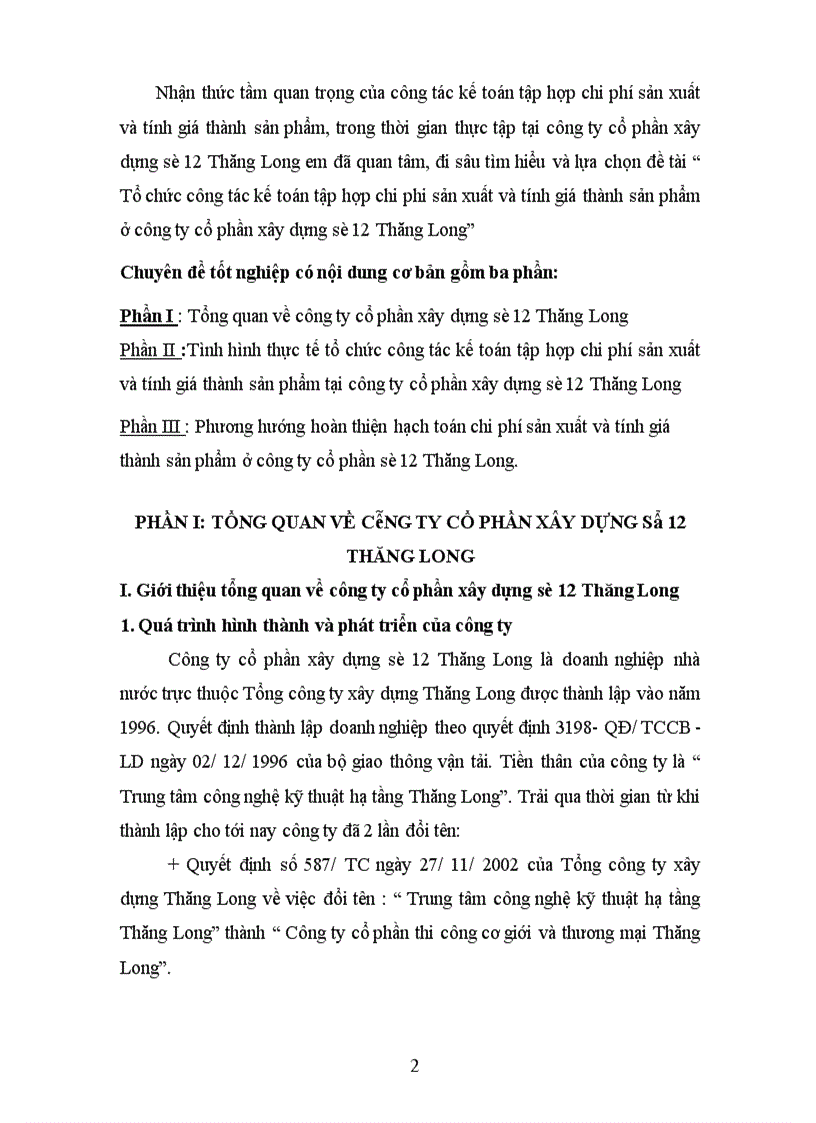 image for page Tổ chức công tác kế toán tập hợp chi phi sản xuất và tính giá thành sản phẩm ở công ty cổ phần xây dựng số 12 Thăng Long