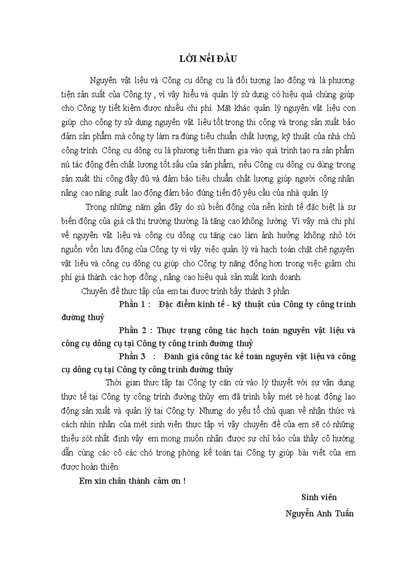 image for page Đánh giá công tác kế toán nguyên vật liệu và công cụ dụng cụ tại Công ty công trình đường thủy