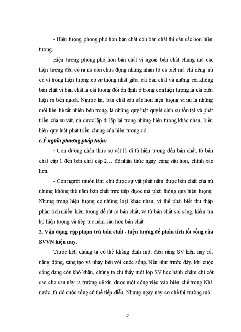 image for page Dùng cặp phạm trù bản chất - hiện tượng phân tích lối sống của SVVN hiện nay.