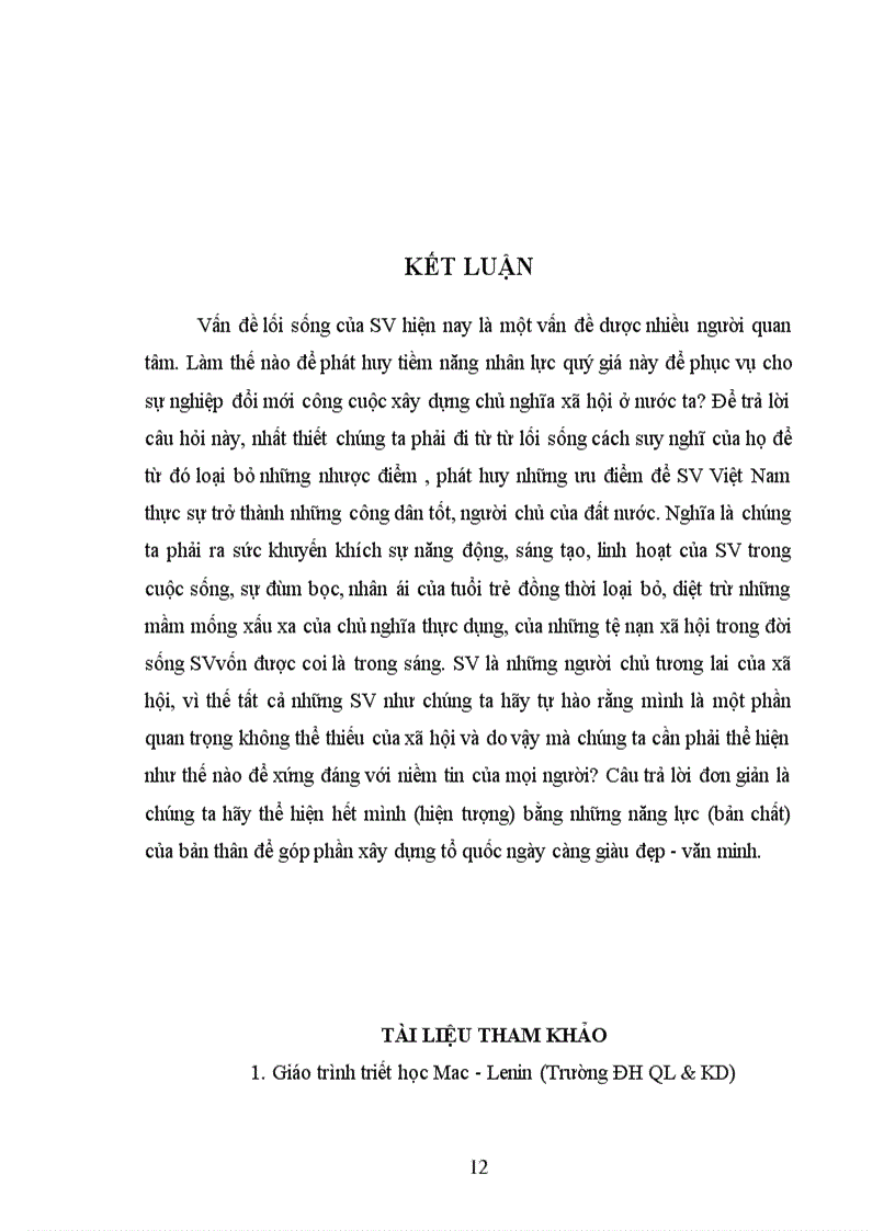 image for page Dùng cặp phạm trù bản chất - hiện tượng phân tích lối sống của SVVN hiện nay.